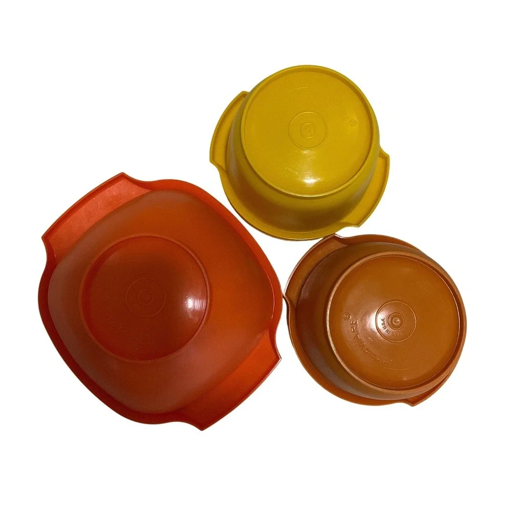 Vtg Tupperware 3 Piece Set Sunburst Servalier with Lids  840 & 886 Nostalgia 70s